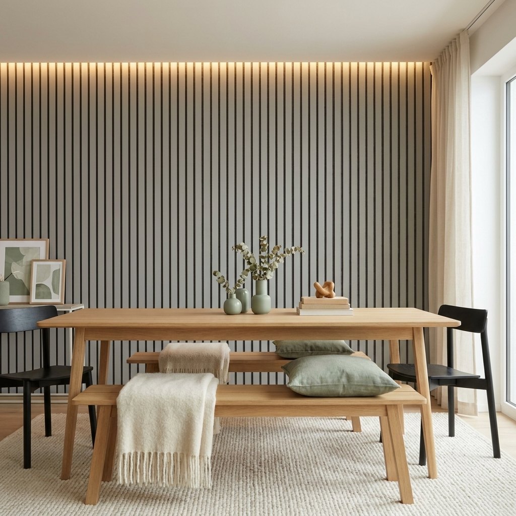 Linear Wood Slat Wall Panels — 270 × 110 cm (106 × 43 in) — Gray