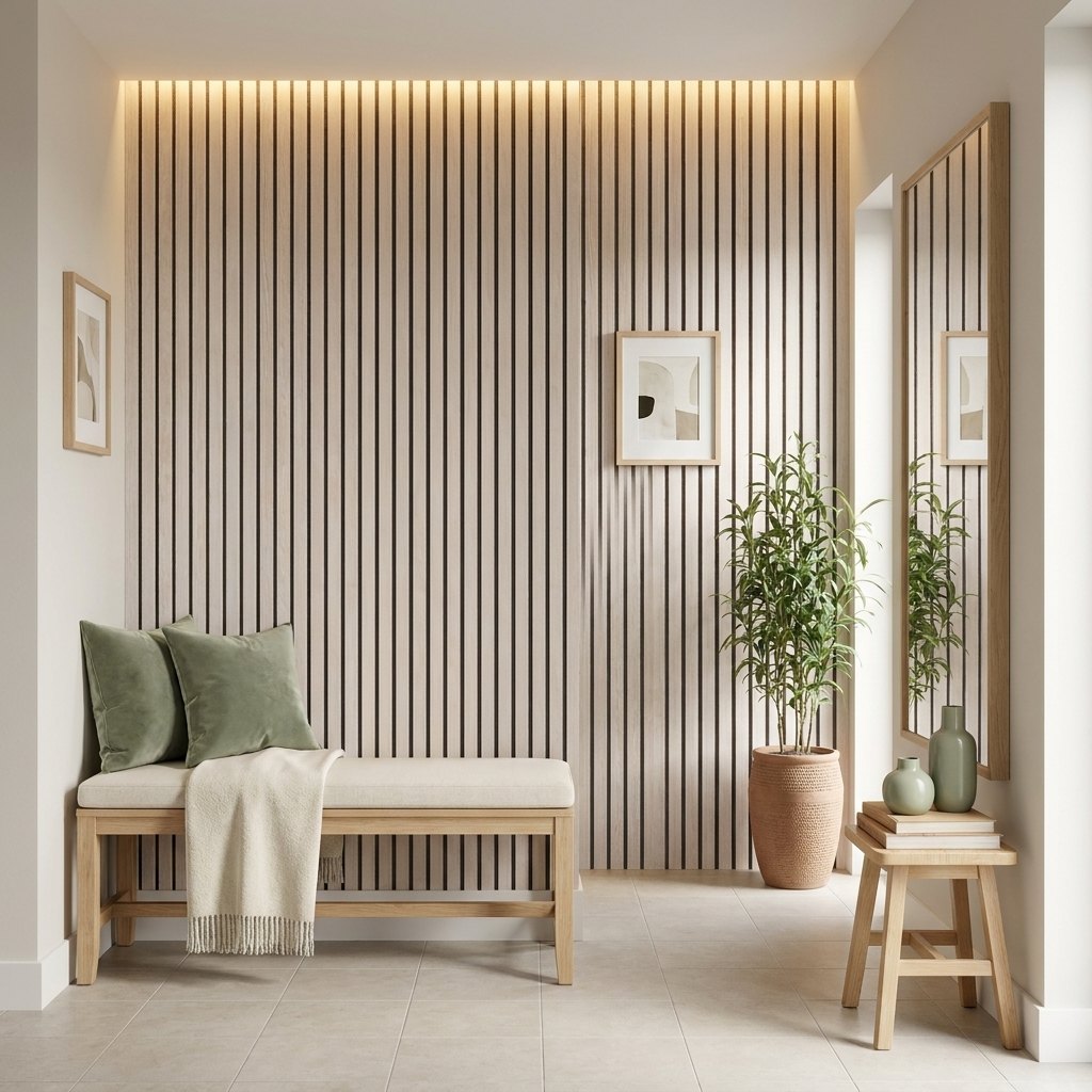 Linear Wood Slat Wall Panels — 270 × 110 cm (106 × 43 in) — Light Oak