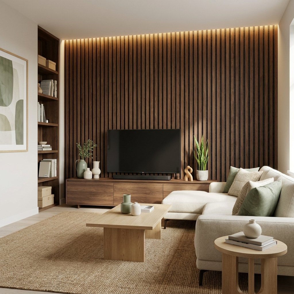 Linear Wood Slat Wall Panels — 270 × 110 cm (106 × 43 in) — Walnut
