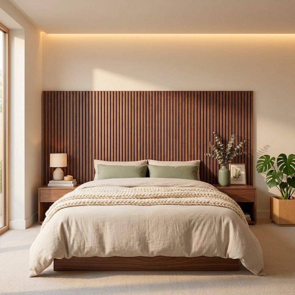Wall-Fixed Slat Headboard 160 × 120 cm